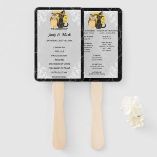 Cat And Owl Halloween Wedding Program Hand Fan