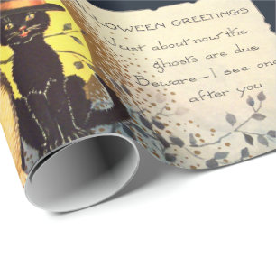 Cat and Owl Halloween Wrapping Paper