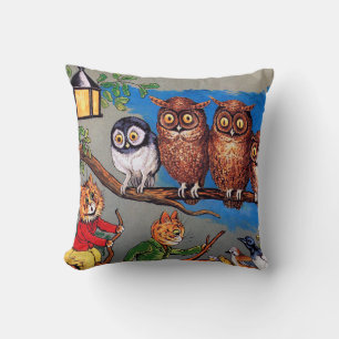 Cat and Owl, Louis Wain Throw Pillow