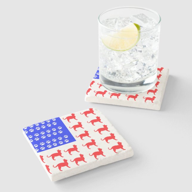 Cat and Paw Flag Stone Coaster (Side)
