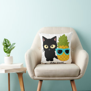 cat and pineapple are best friends, personalize throw pillow