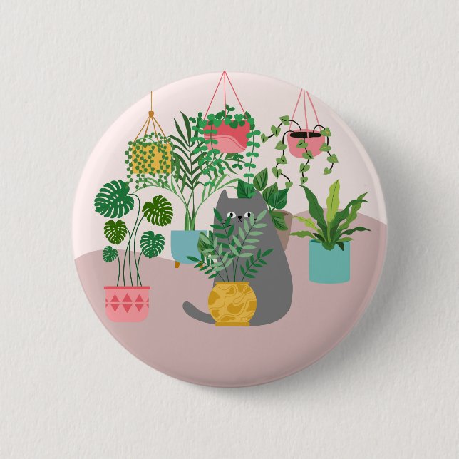 Cat and Plants 2 Inch Round Button (Front)