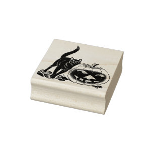 cat and pumpkin art stamp