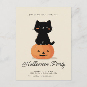 Cat and Pumpkin Halloween Party  Holiday Postcard