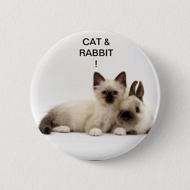 cat and rabbit / cat and rabbit siamese! badge! 2 inch round button (Front)