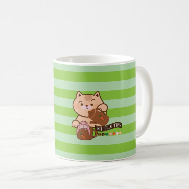 cat and rabbit's tea time coffee mug (Front Right)