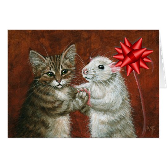 Cat and Rat Dancing Christmas Card