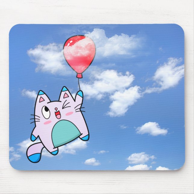 Cat And Red Balloon In Cloud Mouse Pad (Front)