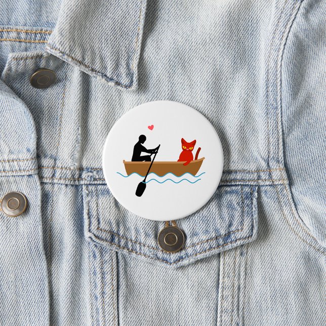Cat and Rower in Boat Funny Whimsical Pet Lover  3 Inch Round Button (Creator Uploaded)