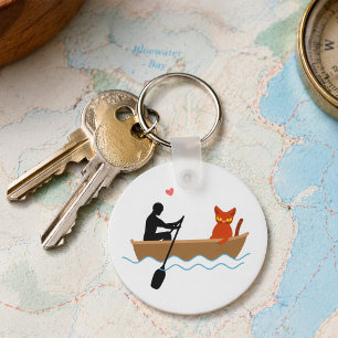 Cat and Rower in Boat Funny Whimsical Pet Lover  Keychain