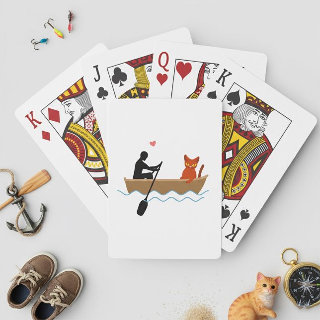 Cat and Rower in Boat Funny Whimsical Pet Lover  Playing Cards (Creator Uploaded)