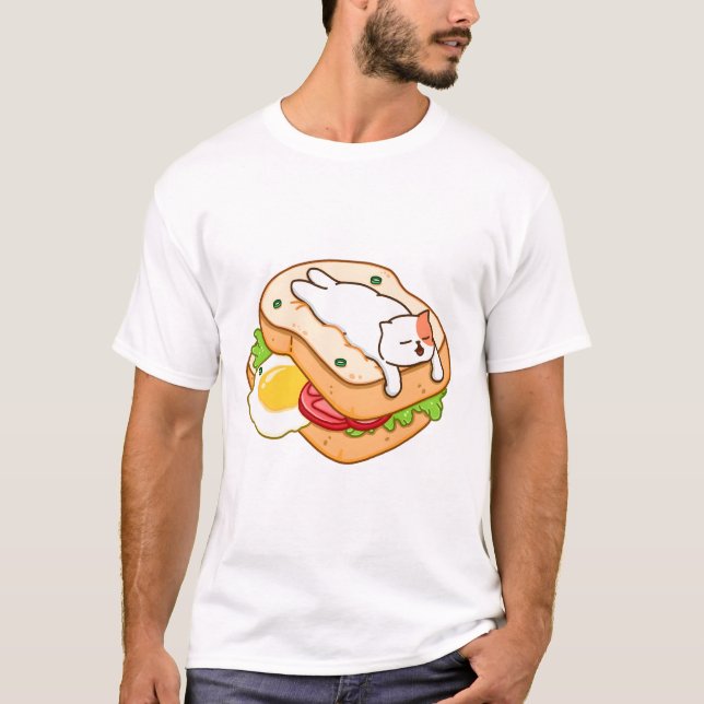 Cat and Sandwich Bread  T-Shirt (Front)