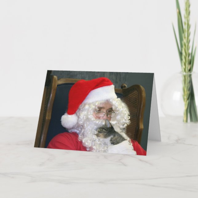 Cat and Santa Claus Holiday Card (Front)