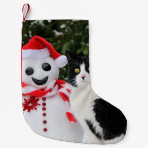 Cat and Santa Snowman Christmas mantle Small Christmas Stocking