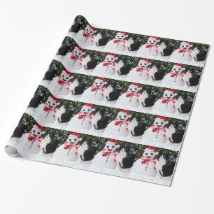 Cat and Santa Snowman Christmas Wrapping Paper