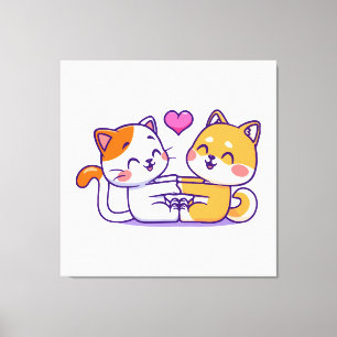 Cat And Shiba Inu Canvas Print