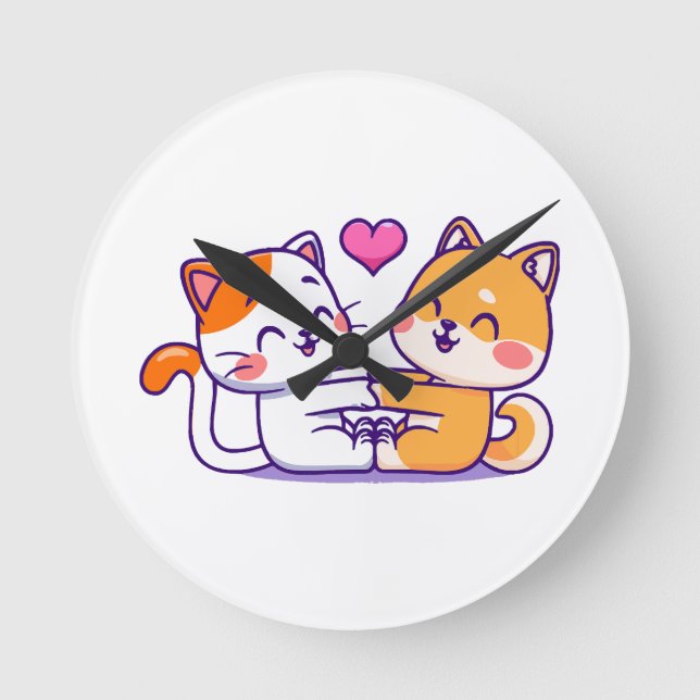 Cat And Shiba Inu Round Clock (Front)