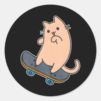 Cat and Skateboard Skateboarding Funny cartoon Classic Round Sticker