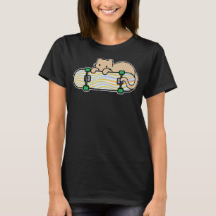 Cat and Skateboard Skateboarding Shy Cat Colour Wa T-Shirt
