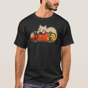 Cat and Skateboard Skateboarding Shy Cat Deck Art T-Shirt