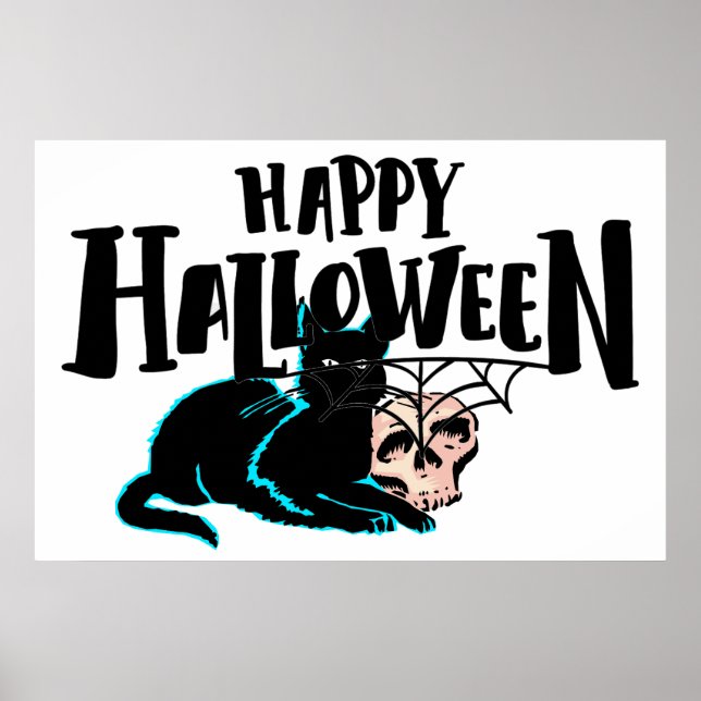 Cat and skull Happy Halloween  Poster (Front)