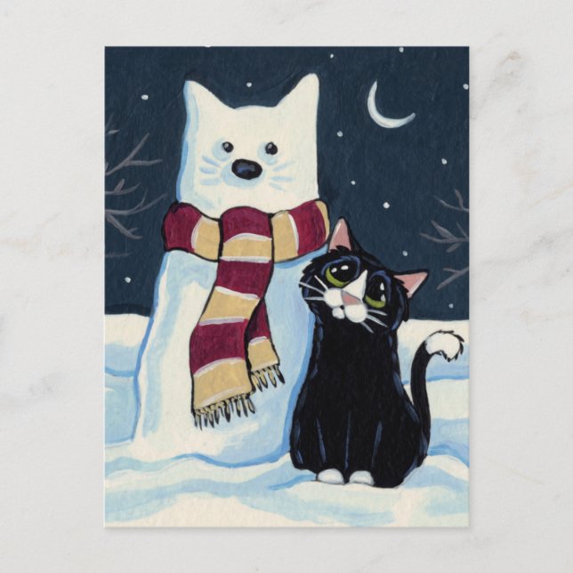 Cat and Snow Cat Festive Postcard (Front)