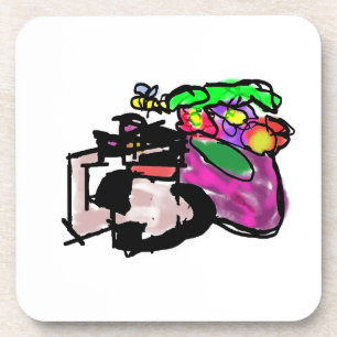 Cat and spring flowers coaster