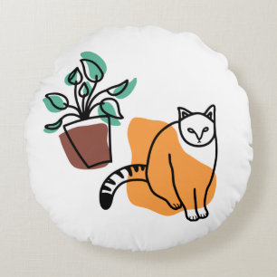 Cat and the plant round pillow
