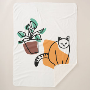 Cat and the plant sherpa blanket