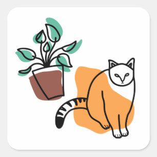 Cat and the plant square sticker