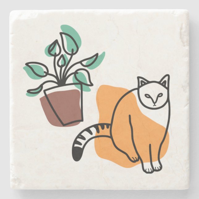 Cat and the plant stone coaster (Front)