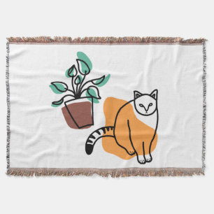 Cat and the plant throw blanket