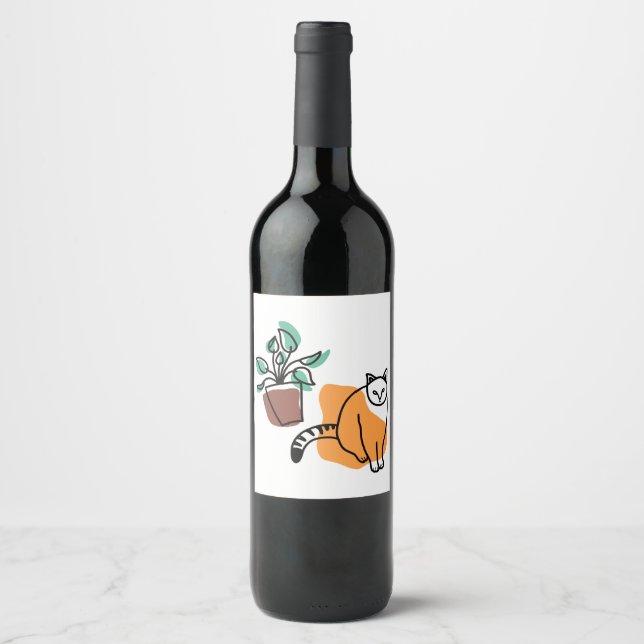 Cat and the plant wine label (Front)