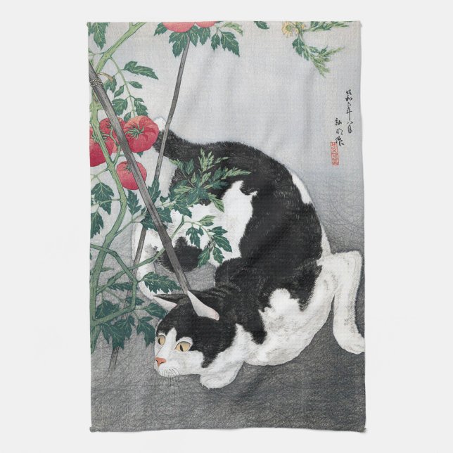 Cat and Tomato, Takahashi Shotei Kitchen Towel (Vertical)