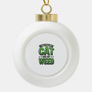 Cat And Weed Vintage Engraving T-Shirt Design_1 Ceramic Ball Christmas Ornament