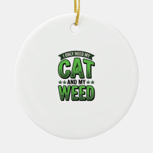 Cat And Weed Vintage Engraving T-Shirt Design_1 Ceramic Ornament