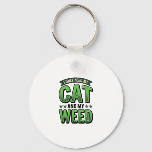 Cat And Weed Vintage Engraving T-Shirt Design_1 Keychain
