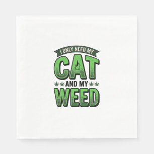 Cat And Weed Vintage Engraving T-Shirt Design_1 Napkin