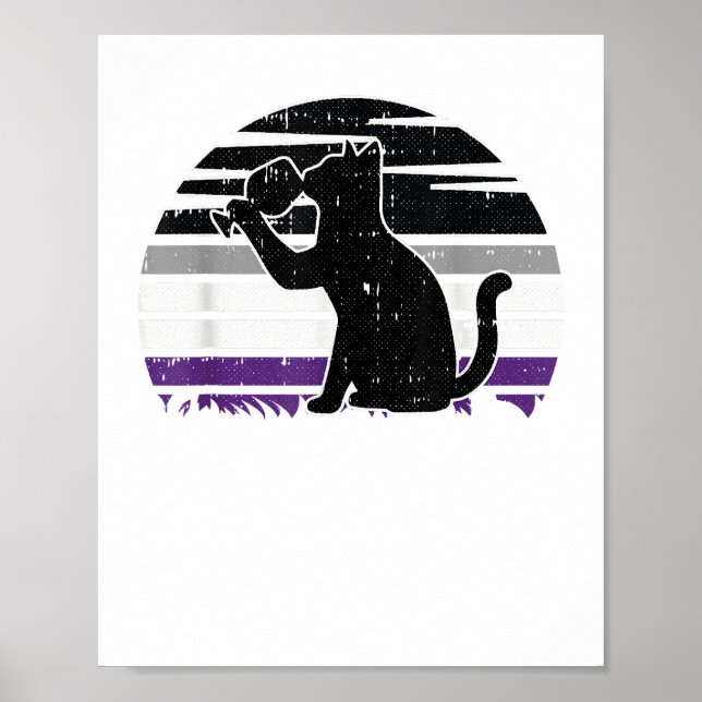 Cat And Wine Asexual Pride Retro Drinking LGBT-Q A Poster (Front)