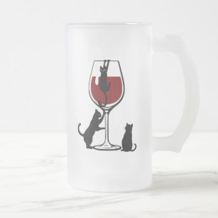 Cat And Wine Lover Gift, Cat Drinking Wine Frosted Glass Beer Mug