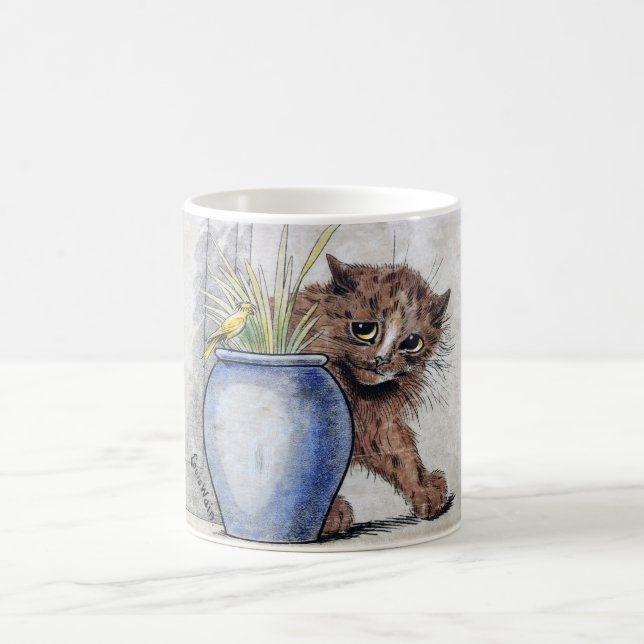 Cat and Yellow Small Bird, Louis Wain Coffee Mug (Center)