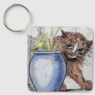 Cat and Yellow Small Bird, Louis Wain Keychain