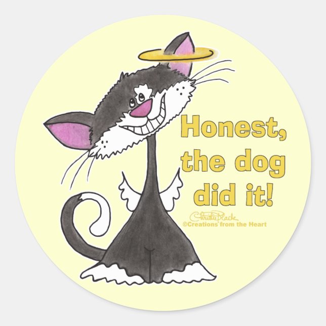 Cat Angel Classic Round Sticker (Front)