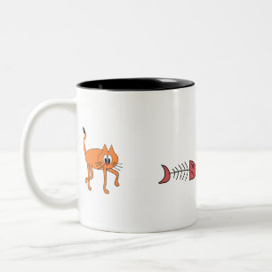 Cat Animal Orange Fish Dead Skeleton Funny Two-Tone Coffee Mug