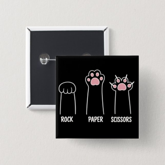 Cat Animal Pet Lover Rock Paper Scissors Hand Game 2 Inch Square Button (Front & Back)