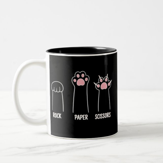 Cat Animal Pet Lover Rock Paper Scissors Hand Game Two-Tone Coffee Mug (Left)
