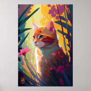 Cat Animal Portrait Painting Wildlife Outdoors Art Poster