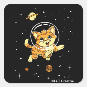 Cat Animals In Space Square Sticker