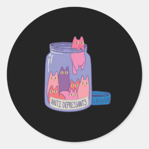 Cat antidepressants classic round sticker