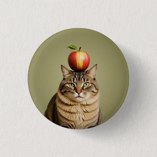 Cat Apple 1 Inch Round Button (Front)